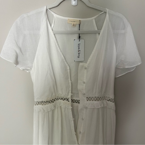 NWT Promesa  Sandy Beaches Ivory Semi Sheer Button Crochet Dress Size Small - Picture 3 of 10
